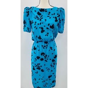 Calhoun Vintage Blue/Black Scoop Neck 80's Short Sleeve Dress
